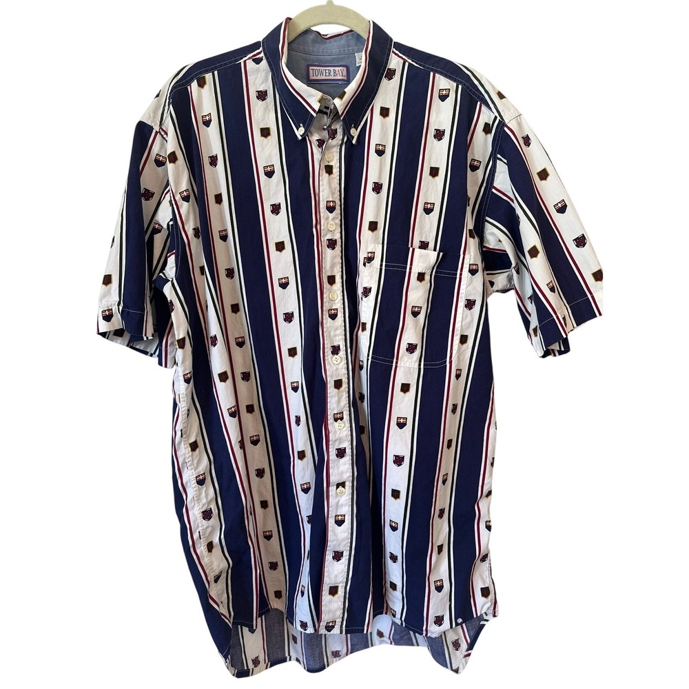 Tower Bay Vintage Striped Crest Shirt XLT‎ Made in Turkey 100% Cotton